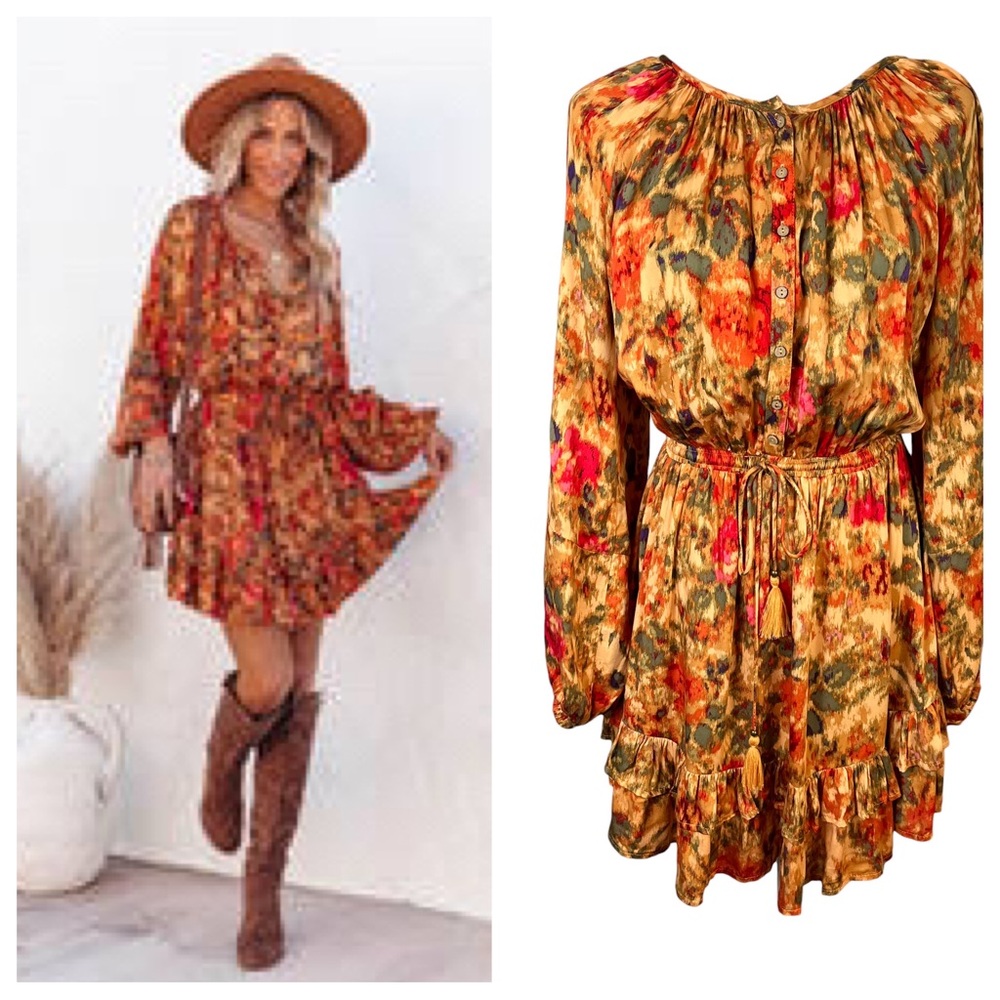 VICI Deshon Watercolor Floral Print Boho Dress.